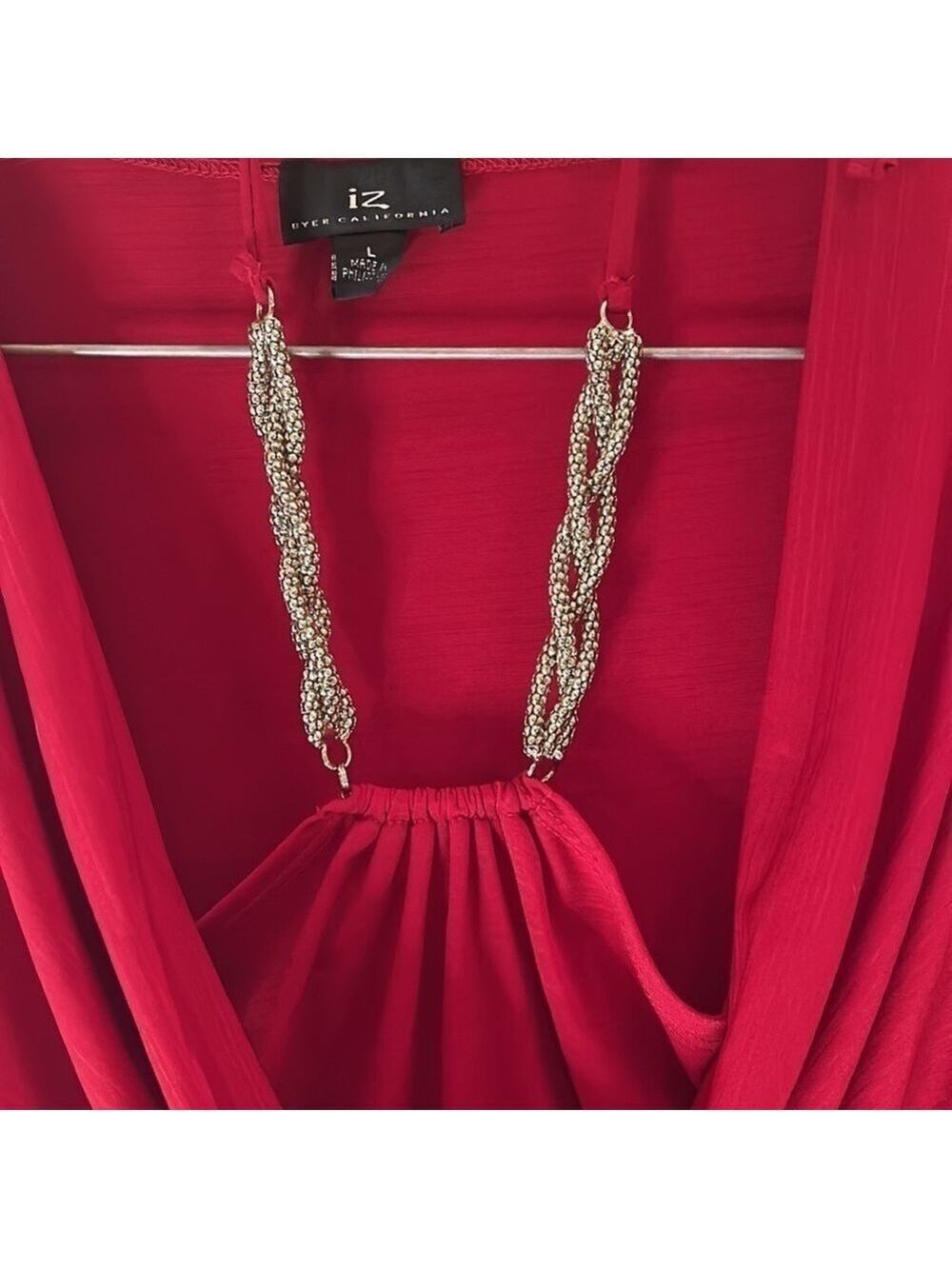 Fun, Red Top w/ Cowl Neck and Chain Halter: Size L - Picture 2 of 7